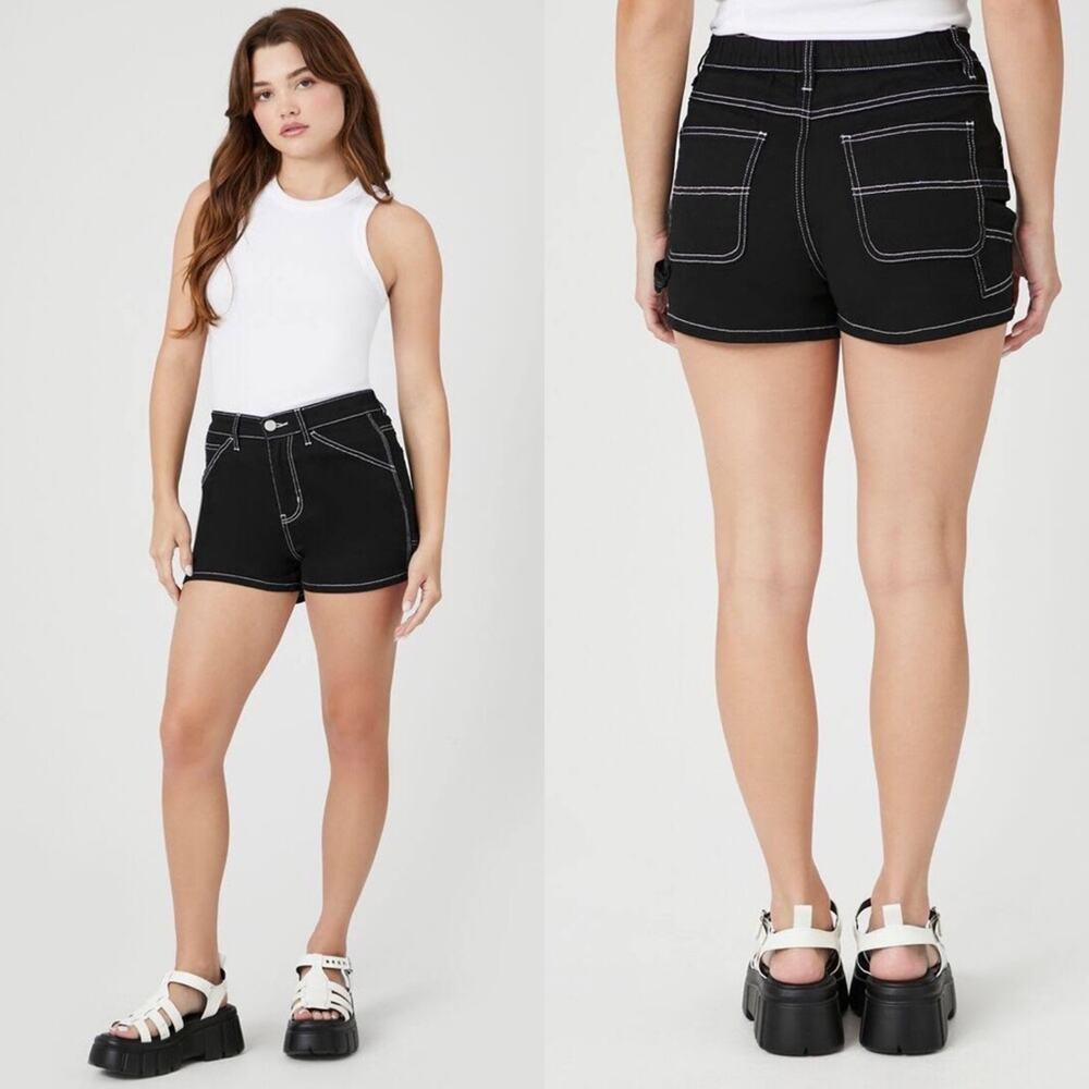 H&M • Black High Waist Twill Contrast Seam Denim Shorts